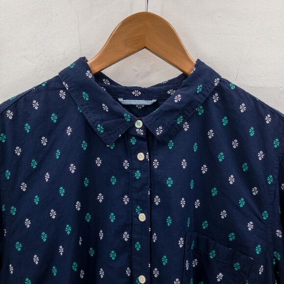 Merona Long Sleeve Button Up Shirt Top Size XXL Blue Print - Picture 2 of 11